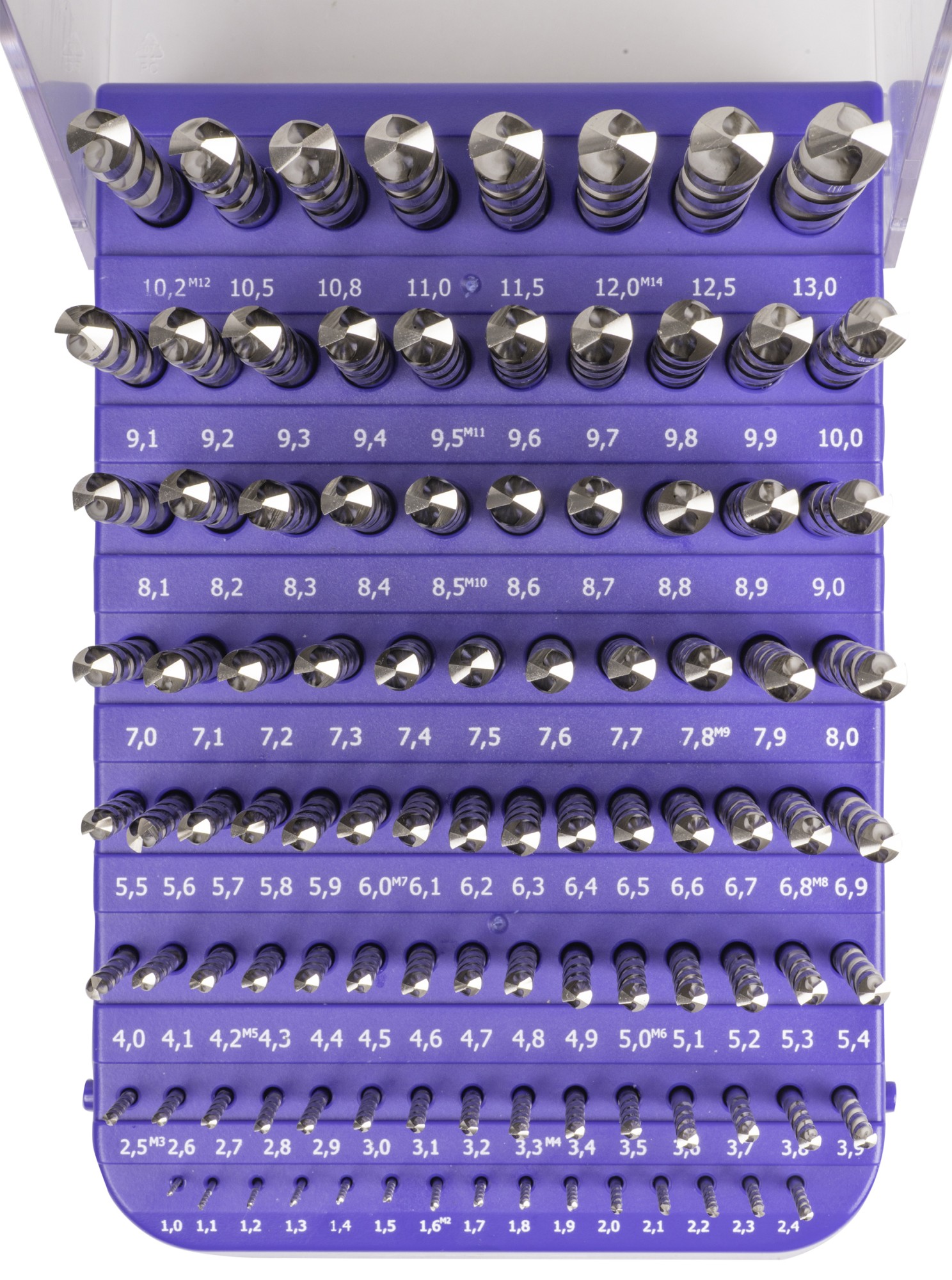 MINI-CABINET BROCAS DIN338N 99-UDS. - 1404 - 1-10X0,10 + PREVIOS ROSCADO ≤ 13 mm HSS SPLIT POINT (1013)