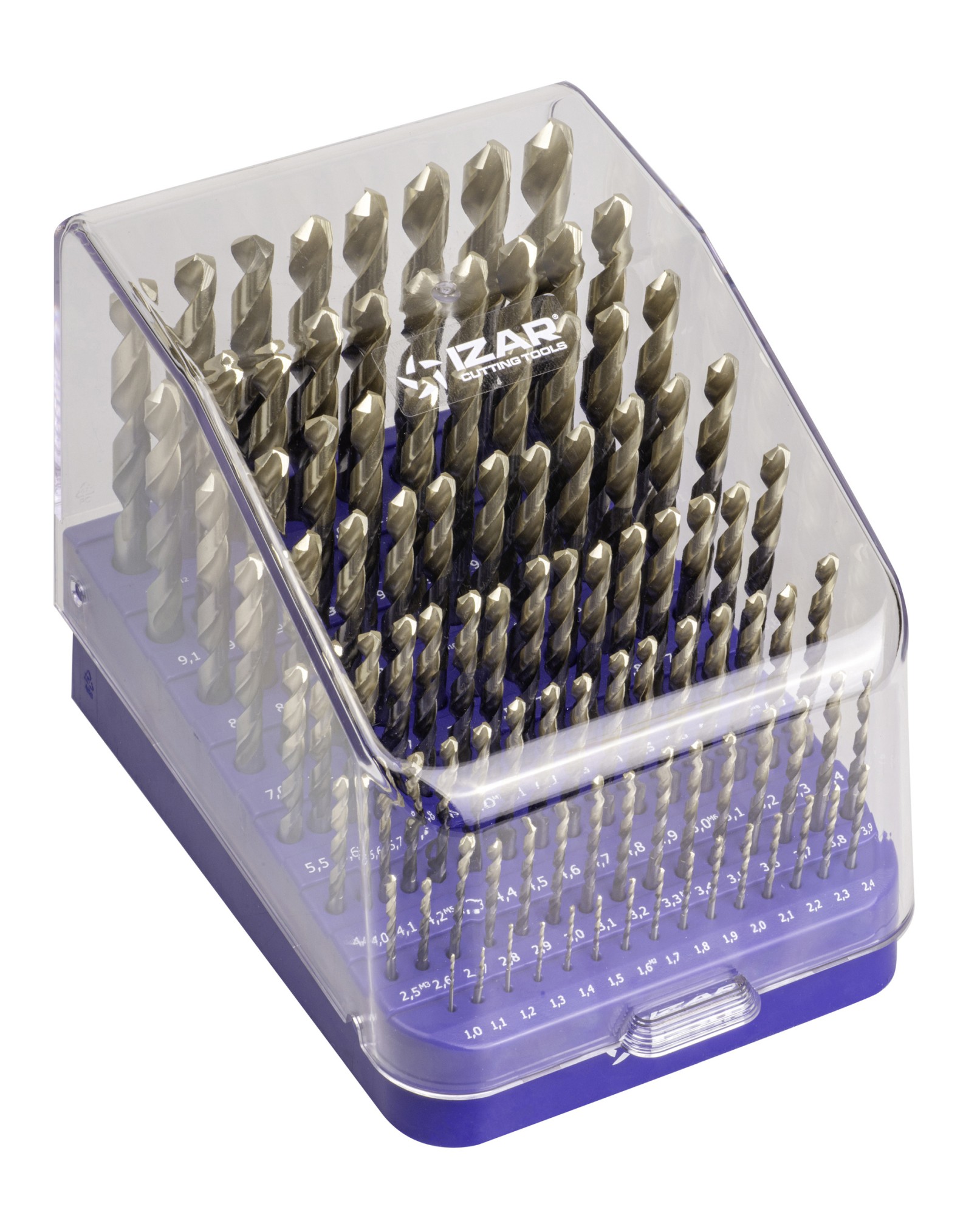 MINI-CABINET BROCAS DIN338N 99-UDS. - 1404 - 1-10X0,10 + PREVIOS ROSCADO ≤ 13 mm ZIRKON (1015) - PUNTA ZIRKONIO