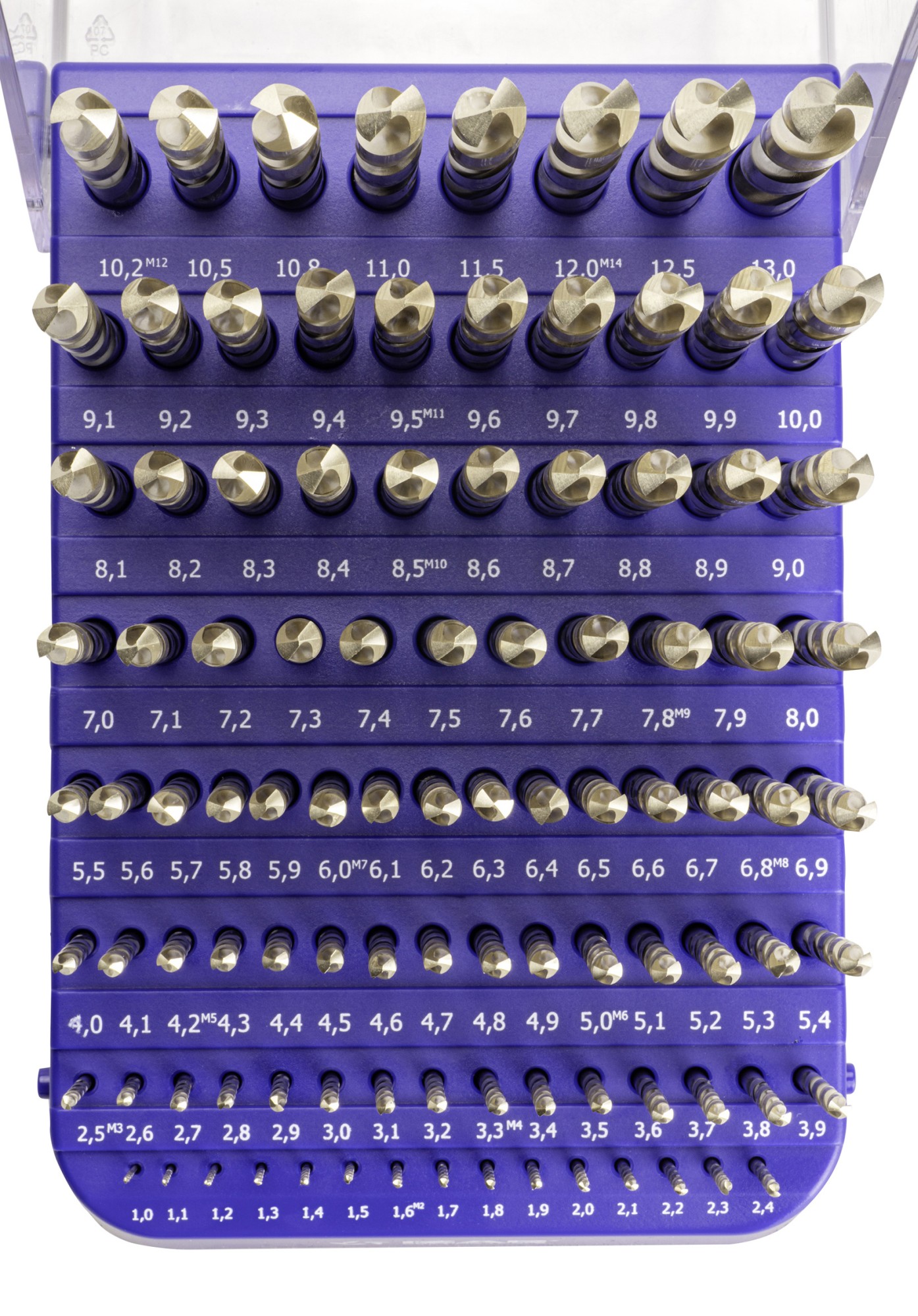 MINI-CABINET BROCAS DIN338N 99-UDS. - 1404 - 1-10X0,10 + PREVIOS ROSCADO ≤ 13 mm ZIRKON (1015) - PUNTA ZIRKONIO