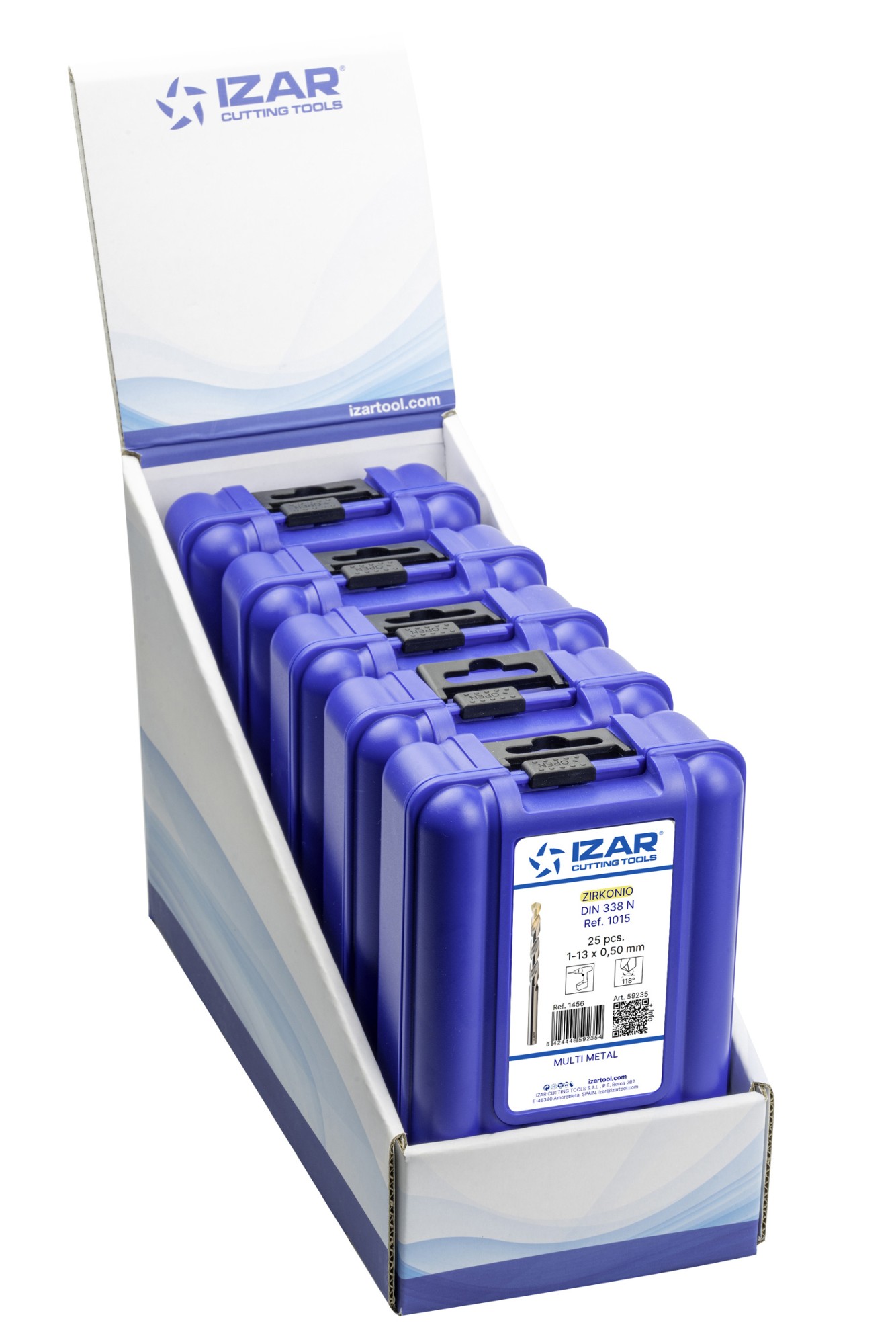 JUEGO BROCAS DIN338 25-UDS. - 1456 - EXPO BOX-PALLET 5 SETS 1-13X0,50 ZIRKON (1015) - PUNTA ZIRKONIO