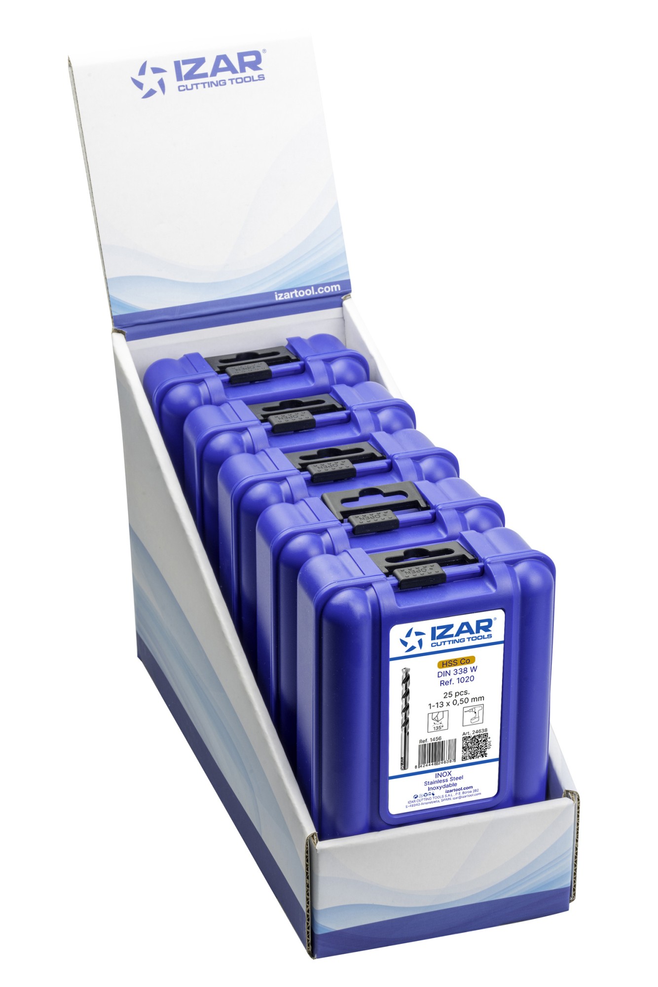 JUEGO BROCAS DIN338 25-UDS. - 1456 - EXPO BOX-PALLET 5 SETS 1-13X0,50 INOX (1020)