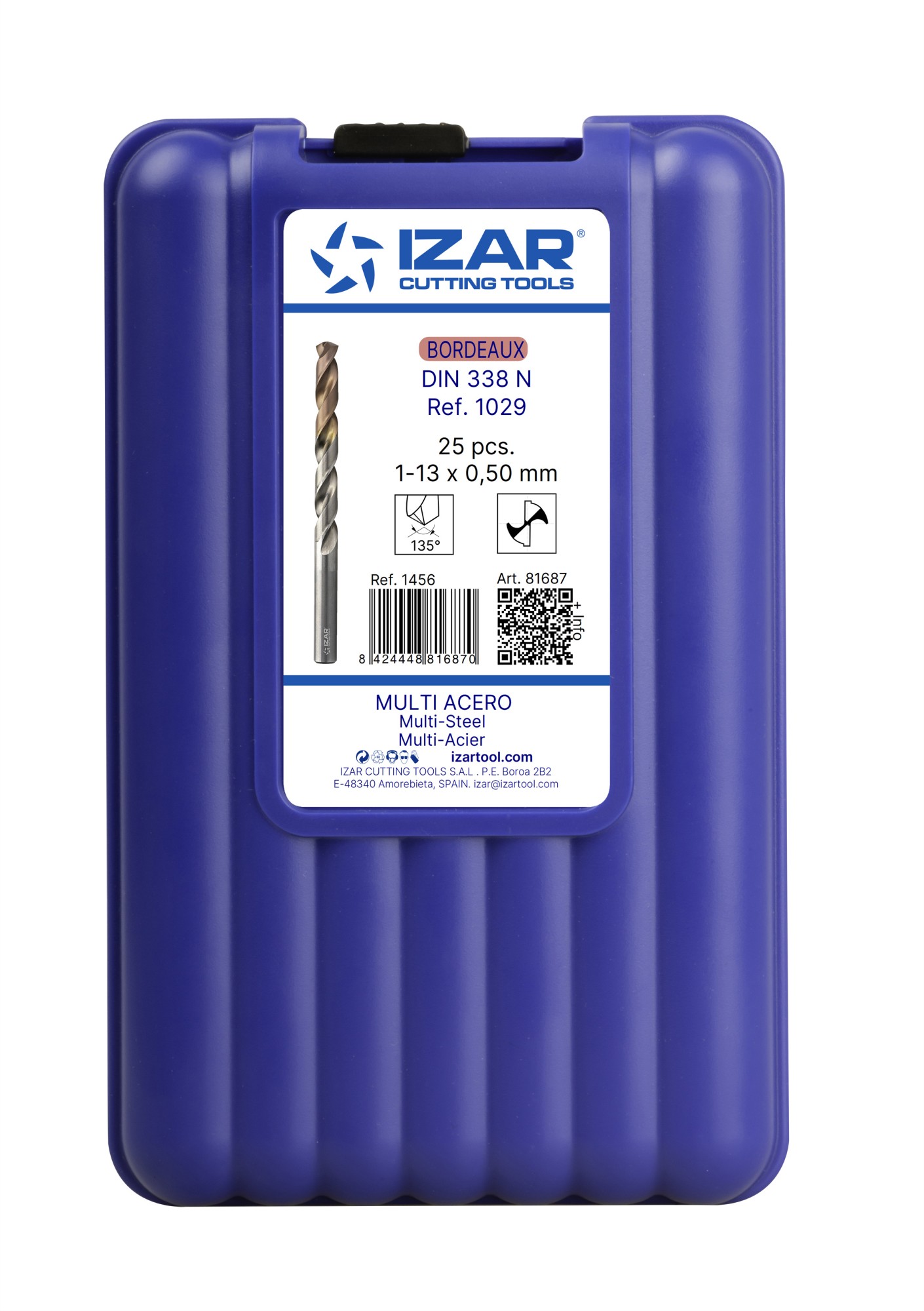 JUEGO BROCAS DIN338 25-UDS. - 1456 - 1-13X0,50 HSSE+BORDEAUX (1029) - POINTE BORDEAUX