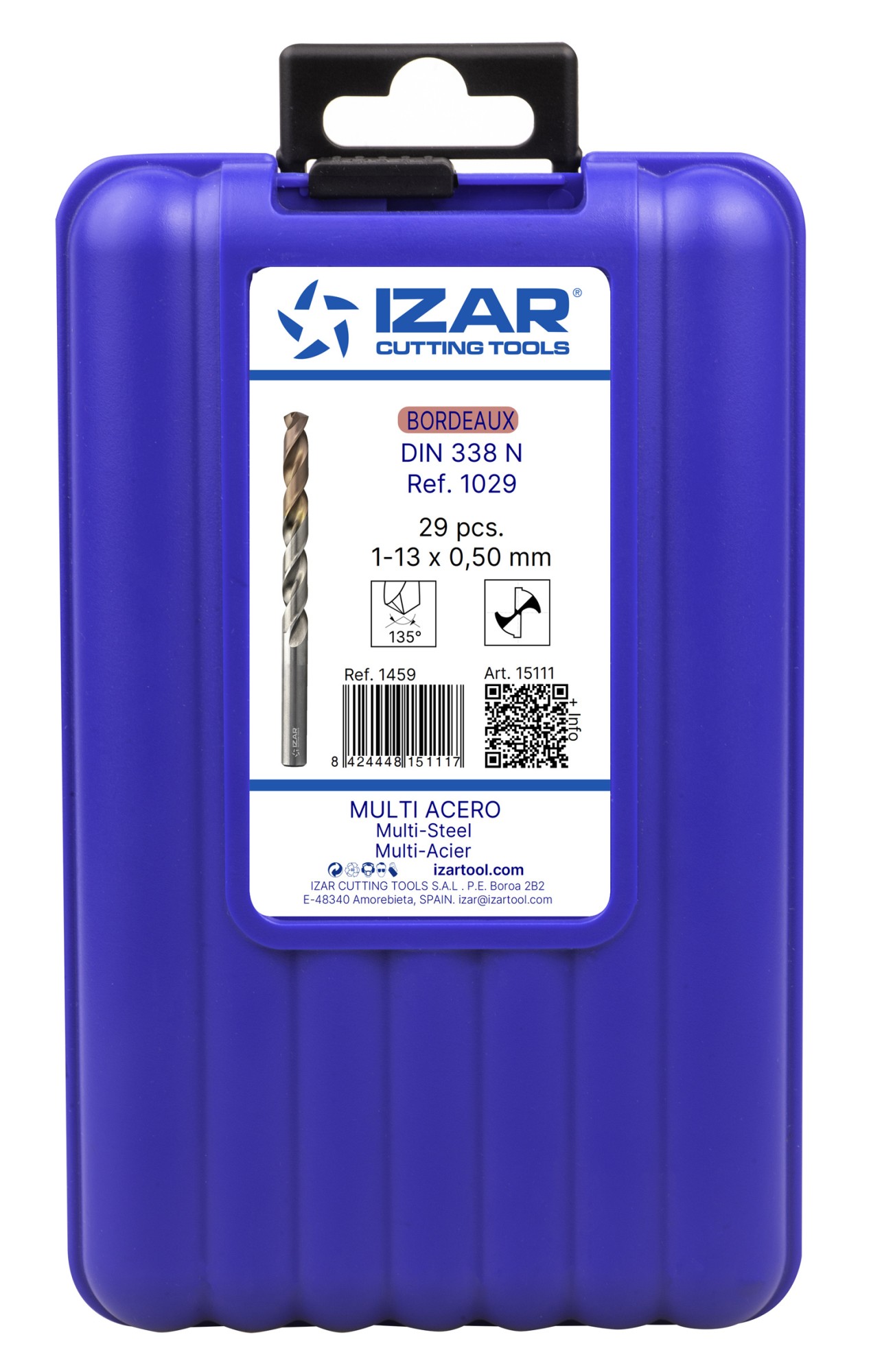 JUEGO BROCAS DIN338 29-UDS. - 1459 - 1-13X0,50 + PREVIOS ROSCADO HSSE-BORDEAUX (1029) - BORDEAUX