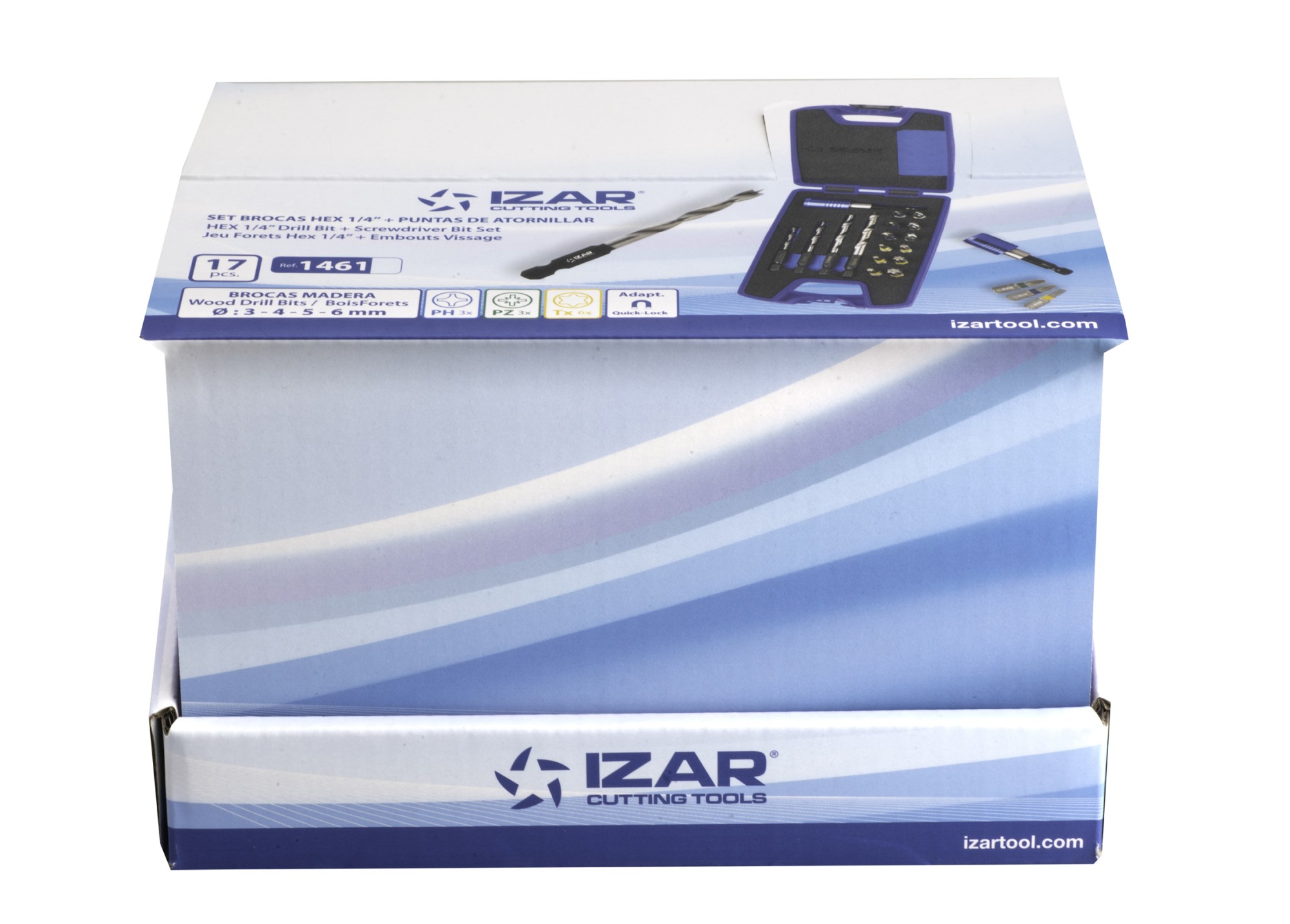 SET MIXTO  - 1461 - EXPO BOX-PALLET 6 SETS MIXTOS BROCAS HEXAGONALES MADERA + PUNTAS ATORNILLAR 17 PCS