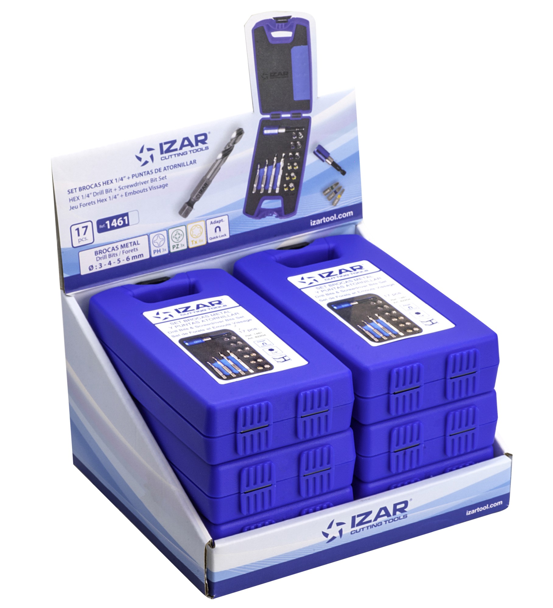 SET MIXTO  - 1461 - EXPO BOX-PALLET 6 SETS BROCAS HEXAGONALES METAL + PUNTAS ATORNILLAR 17 PCS