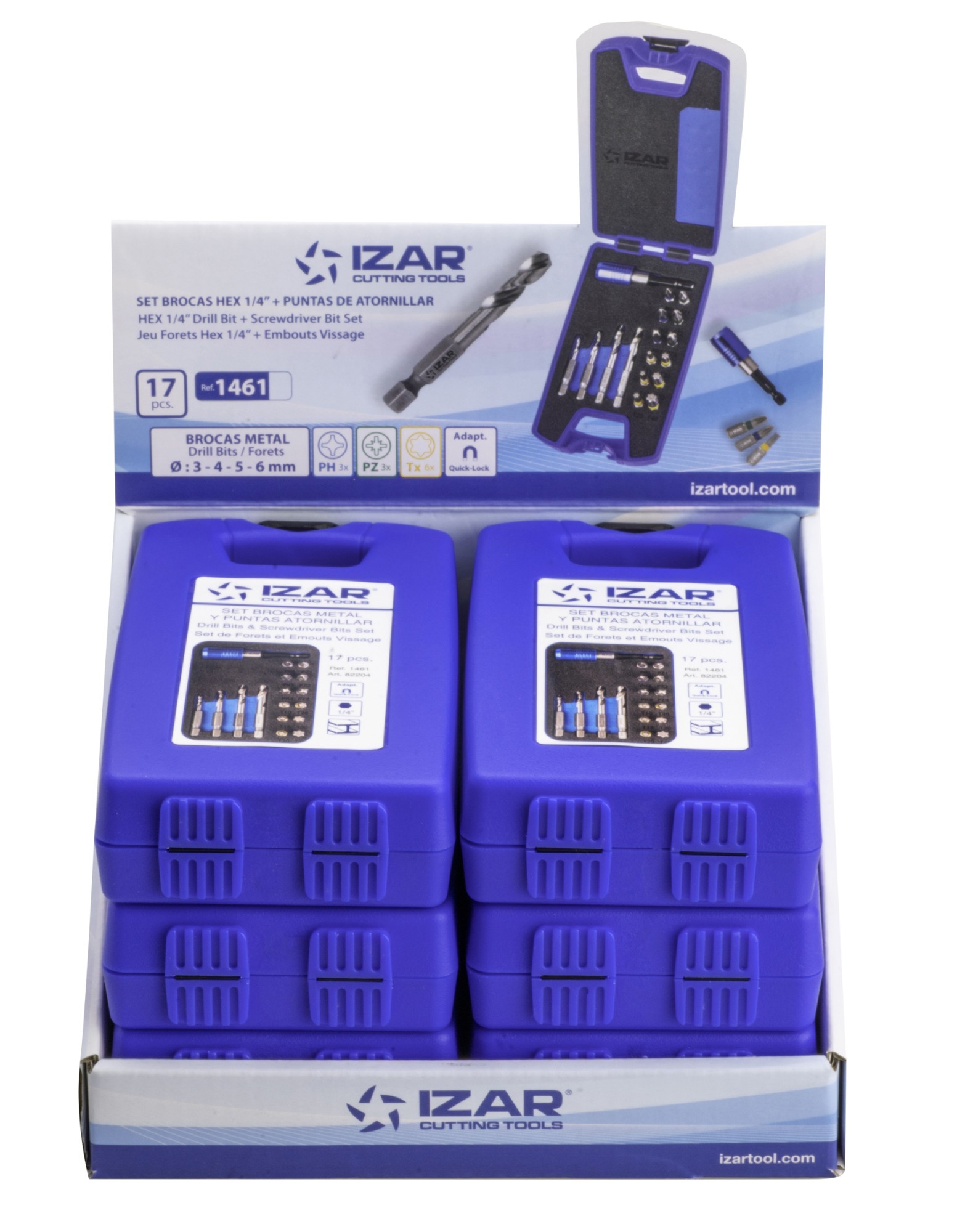 SET MIXTO  - 1461 - EXPO BOX-PALLET 6 SETS BROCAS HEXAGONALES METAL + PUNTAS ATORNILLAR 17 PCS