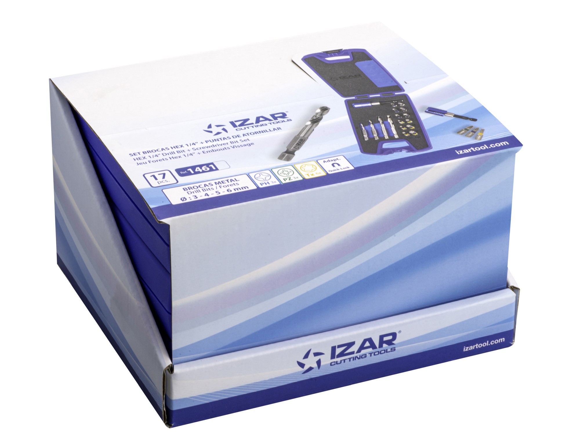 SET MIXTO  - 1461 - EXPO BOX-PALLET 6 SETS BROCAS HEXAGONALES METAL + PUNTAS ATORNILLAR 17 PCS