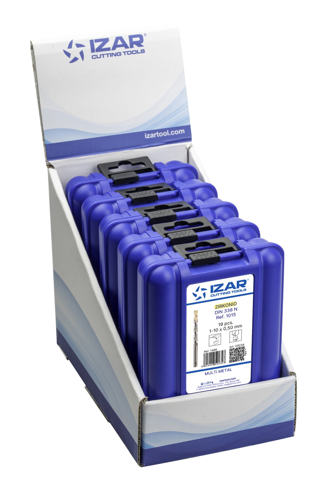 JUEGO BROCAS DIN338 19-UDS. - 1466 - EXPO BOX PALLET 5 SETS 1-10X0,50 ZIRKON (1015) - PUNTA ZIRKONIO