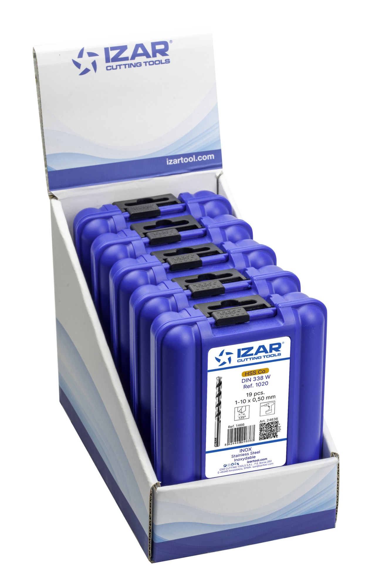 JUEGO BROCAS DIN338 19-UDS. - 1466 - EXPO BOX PALLET 5 SETS 1-10X0,50 INOX (1020)