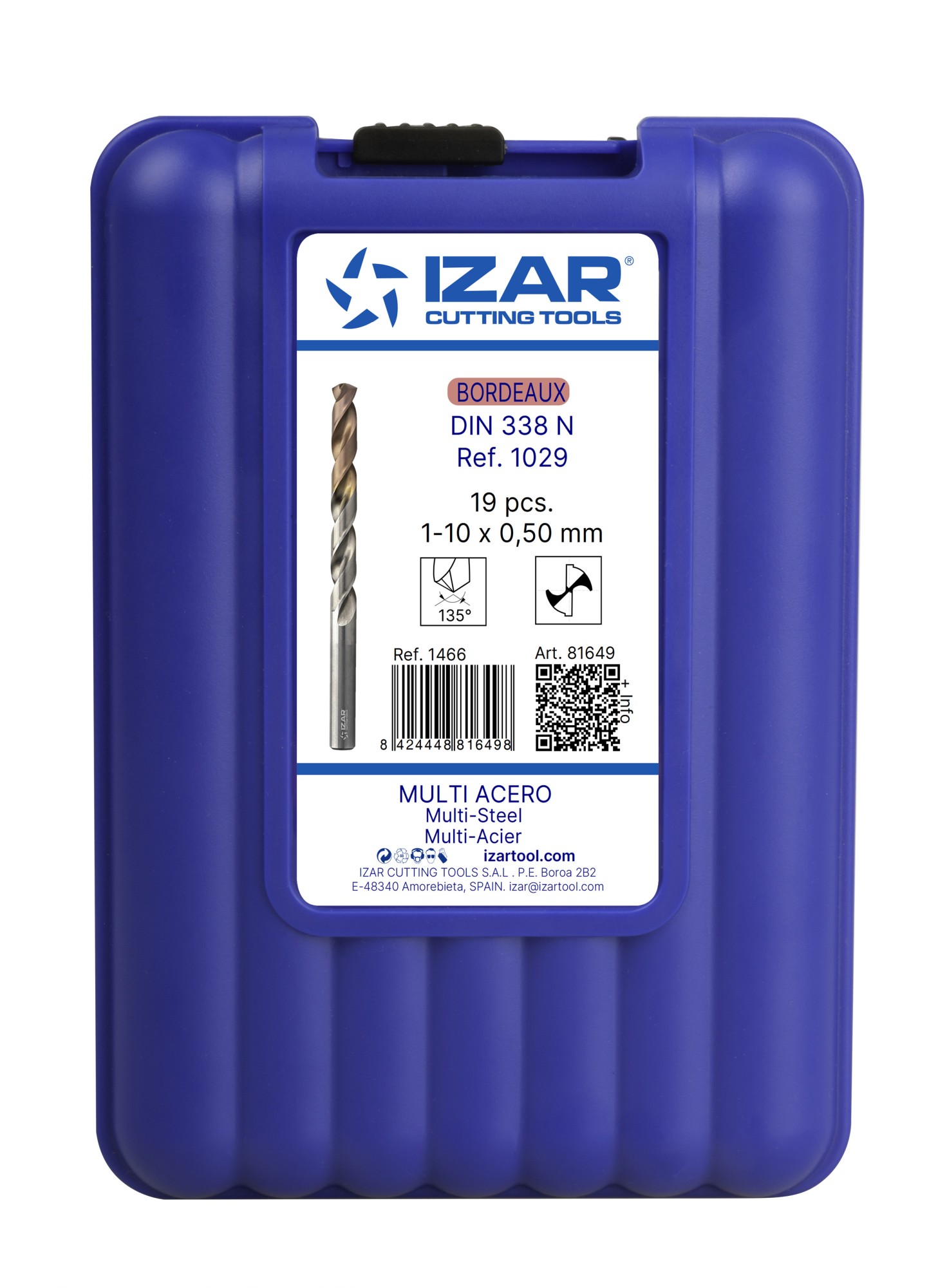 JUEGO BROCAS DIN338 19-UDS. - 1466 - 1-10X0,50 HSSE+BORDEAUX (1029) - POINTE BORDEAUX