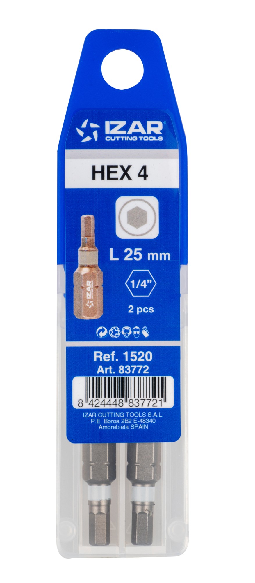 PUNTA ATORNILLAR DIN3126 STANDARD - 1520 - HEX 4 - L25 - (pack 2 uds.  -  EUR/pack)