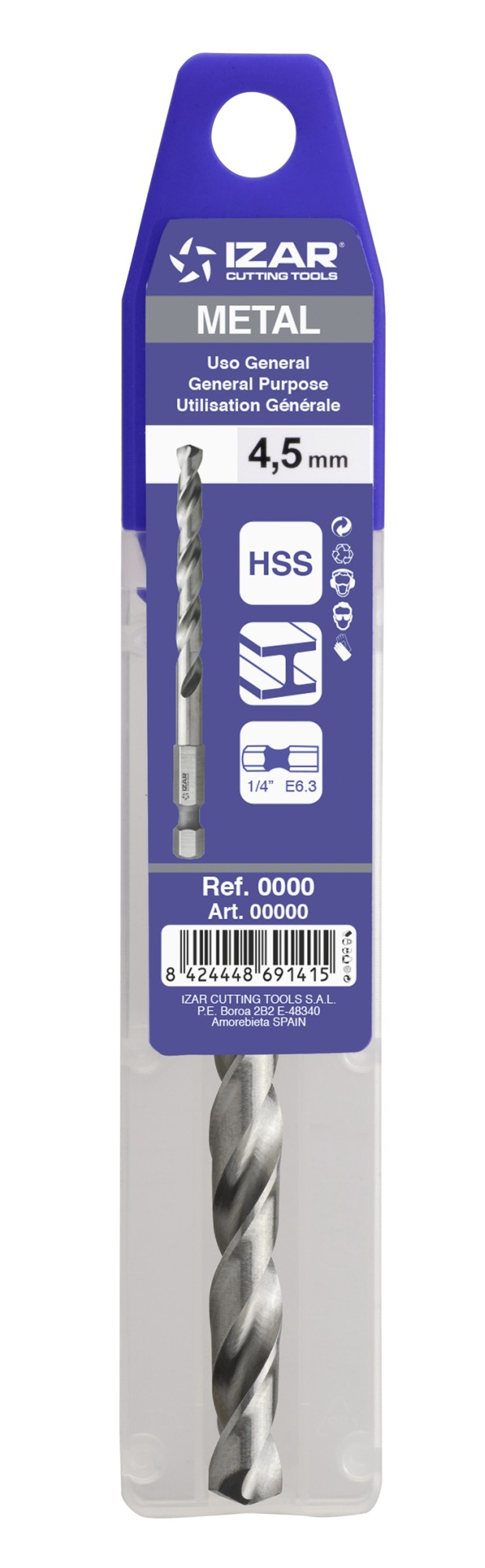 BROCA HSS HEXAGONAL 1/4 LARGA DIN E6.3 METAL - 1613 - 2,00 mm