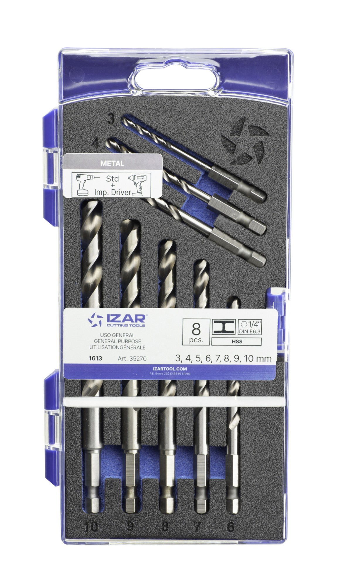 BROCA HSS HEXAGONAL 1/4 LARGA DIN E6.3 METAL - 1613 - SET 3-4-5-6-7-8-9-10 mm