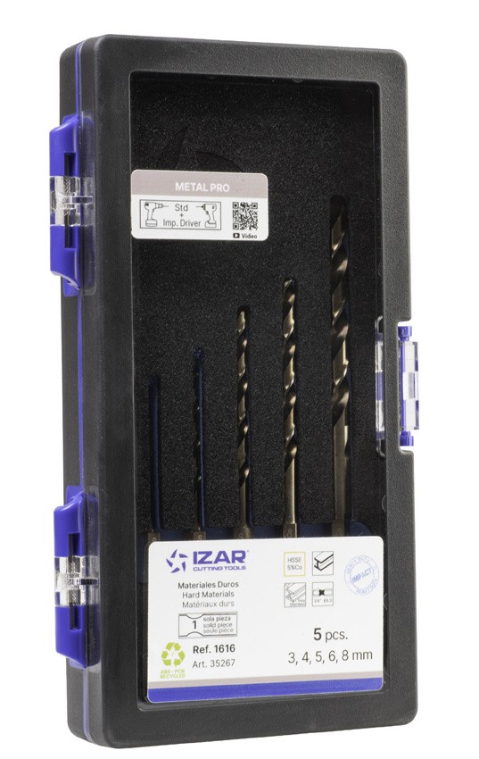 BROCA HSS Co HEXAGONAL 1/4 LARGA DIN E6.3 METAL - 1616 - SET 3-4-5-6-8 mm