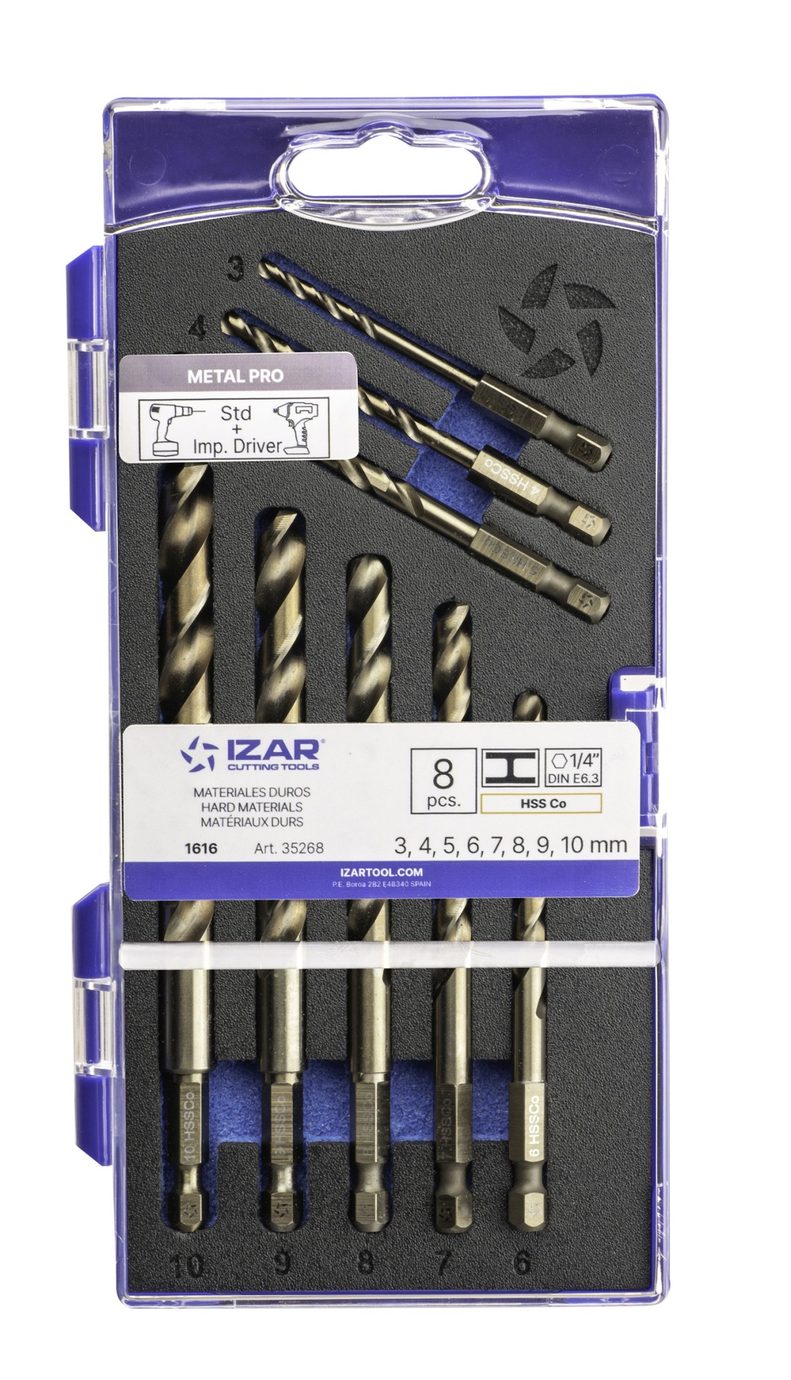 BROCA HSS Co HEXAGONAL 1/4 LARGA DIN E6.3 METAL - 1616 - SET 3-4-5-6-7-8-9-10 mm