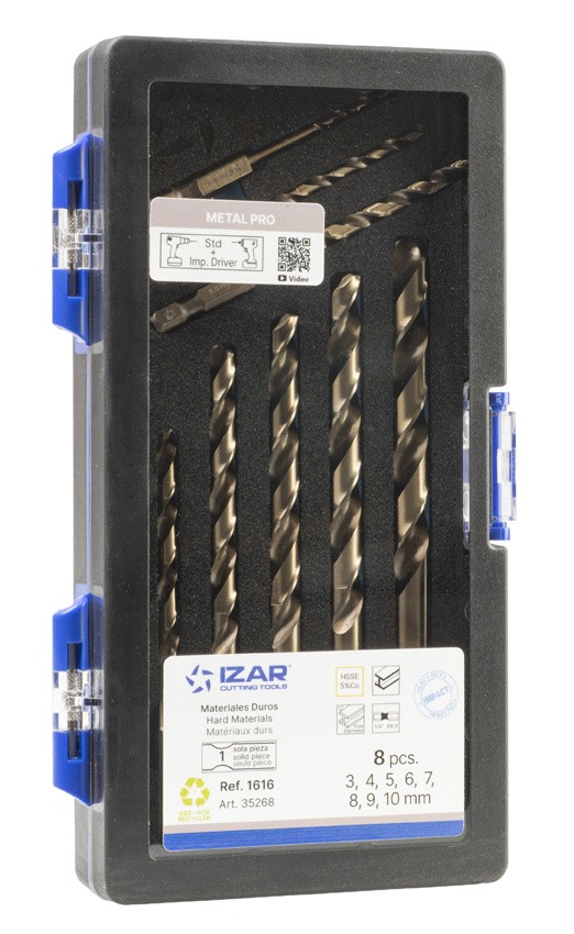 BROCA HSS Co HEXAGONAL 1/4 LARGA DIN E6.3 METAL - 1616 - SET 3-4-5-6-7-8-9-10 mm