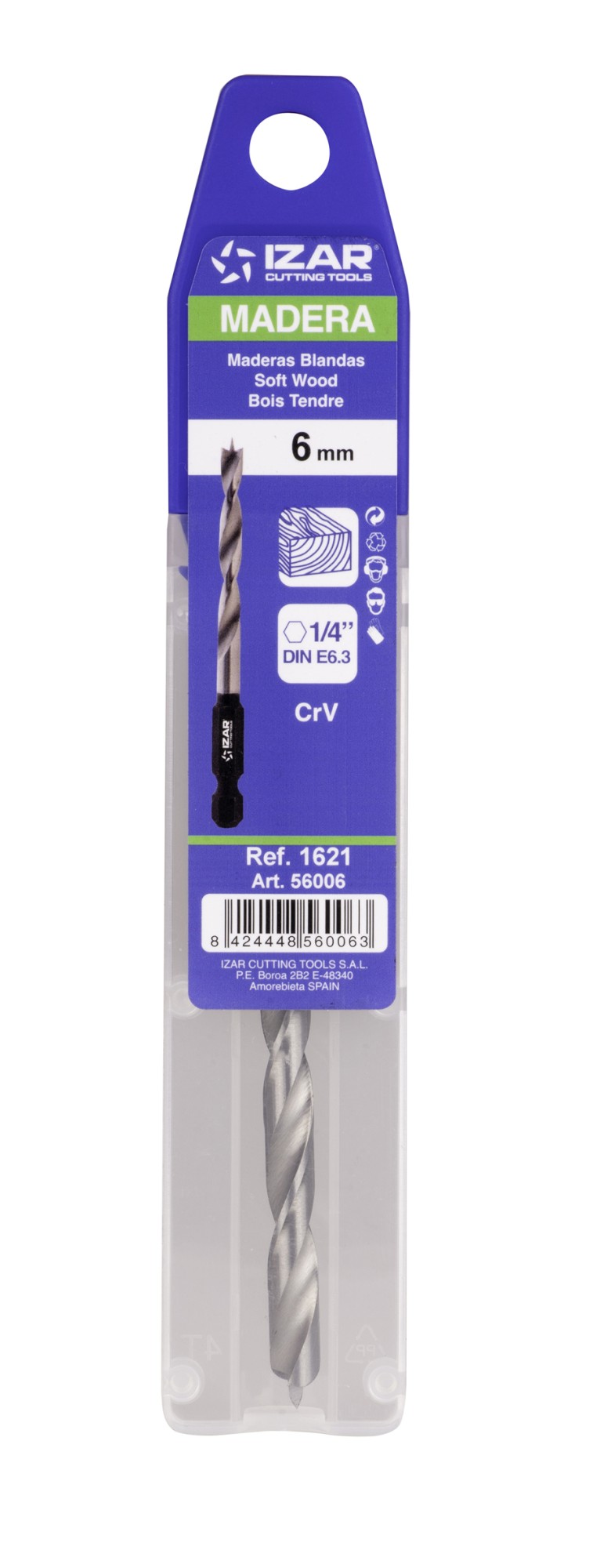 BROCA HSS HEXAGONAL 1/4 DIN E6.3 MADERA - 1621 - 3,00 mm