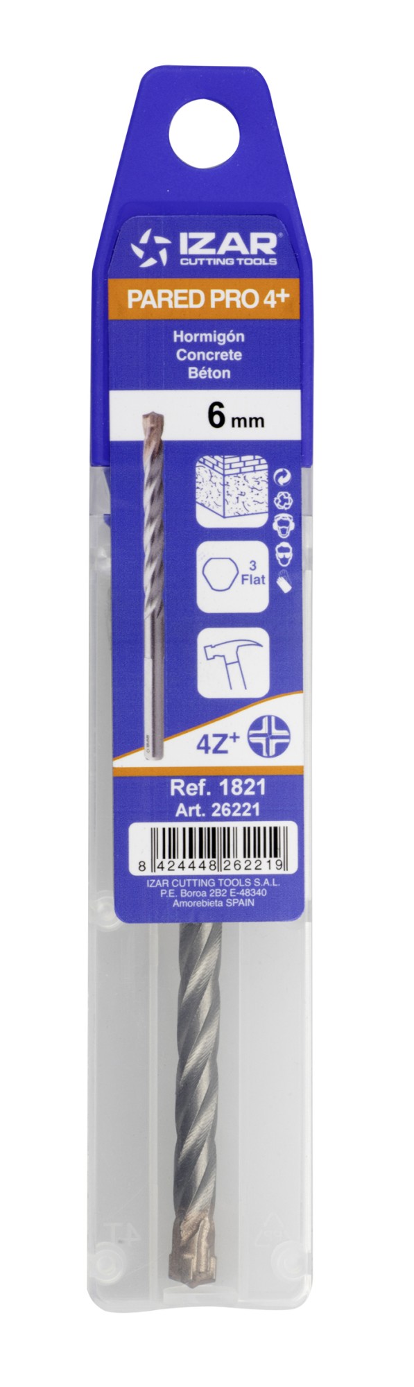 BROCA PARED PROFESIONAL 4Z+ MANGO 3 PLANOS - 1821 - 05,00x085 mm