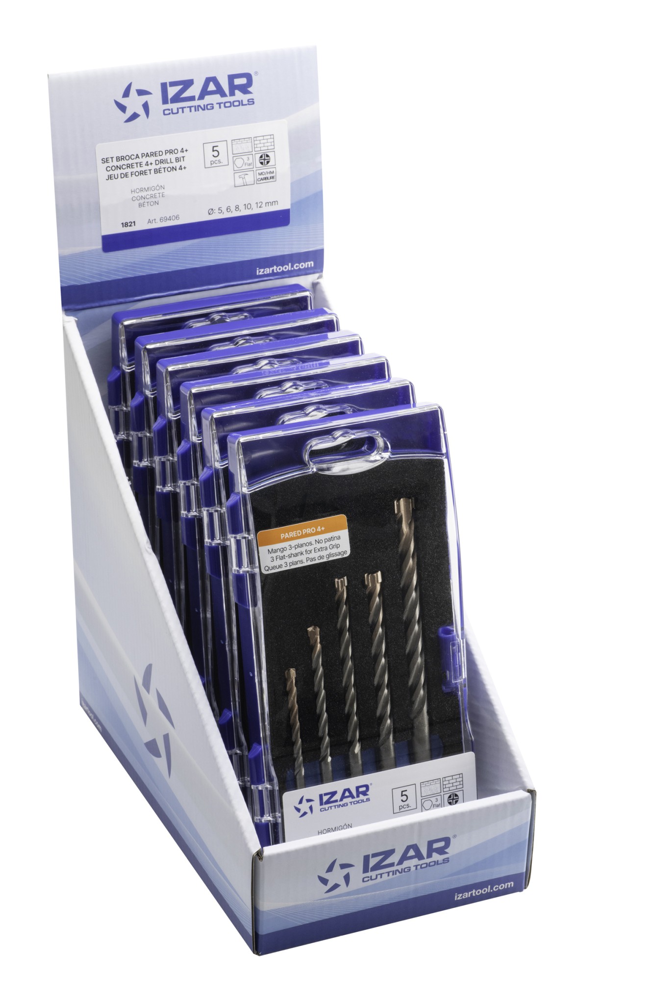 BROCA PARED PROFESIONAL 4Z+ MANGO 3 PLANOS - 1821 - EXPO 6 SETS 05-06-08-10-12 mm