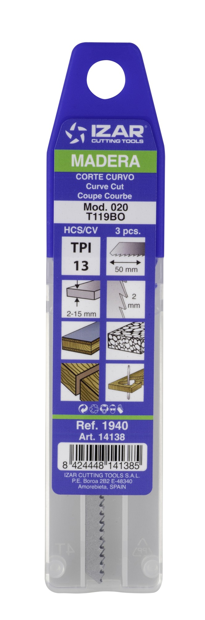 SIERRA CALAR MADERA AMARRE T - 1940 - MOD. 020 (T119BO) - (pack 3 uds.  -  EUR/pack)