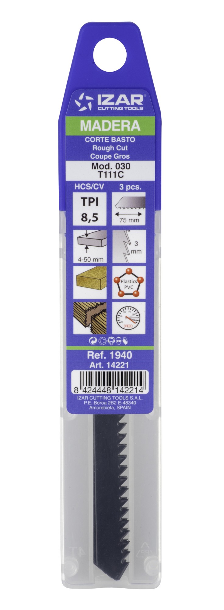 SIERRA CALAR MADERA AMARRE T - 1940 - MOD. 030 (T111C) - (pack 3 uds.  -  EUR/pack)