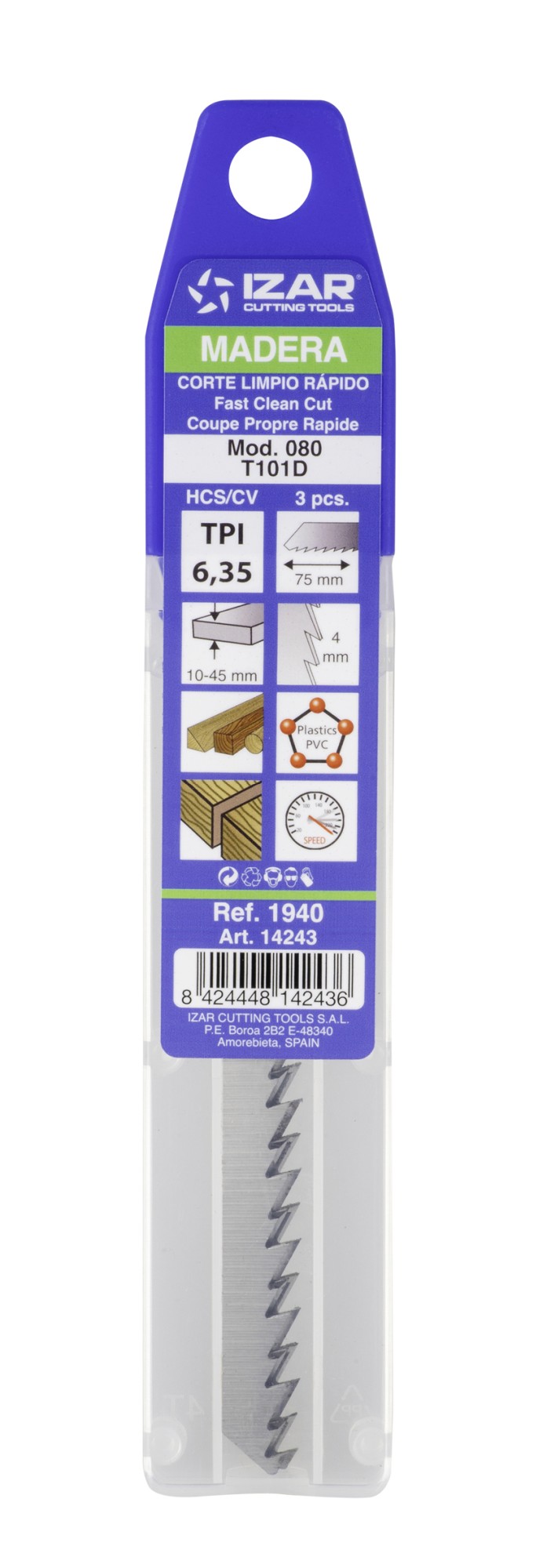 SIERRA CALAR MADERA AMARRE T - 1940 - MOD. 080 (T101D) - (pack 3 uds.  -  EUR/pack)