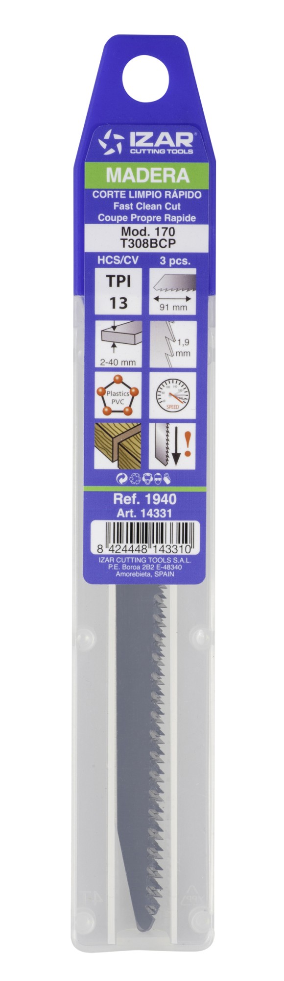 SIERRA CALAR MADERA AMARRE T - 1940 - MOD. 170 (T308BCP) - (pack 3 uds.  -  EUR/pack)