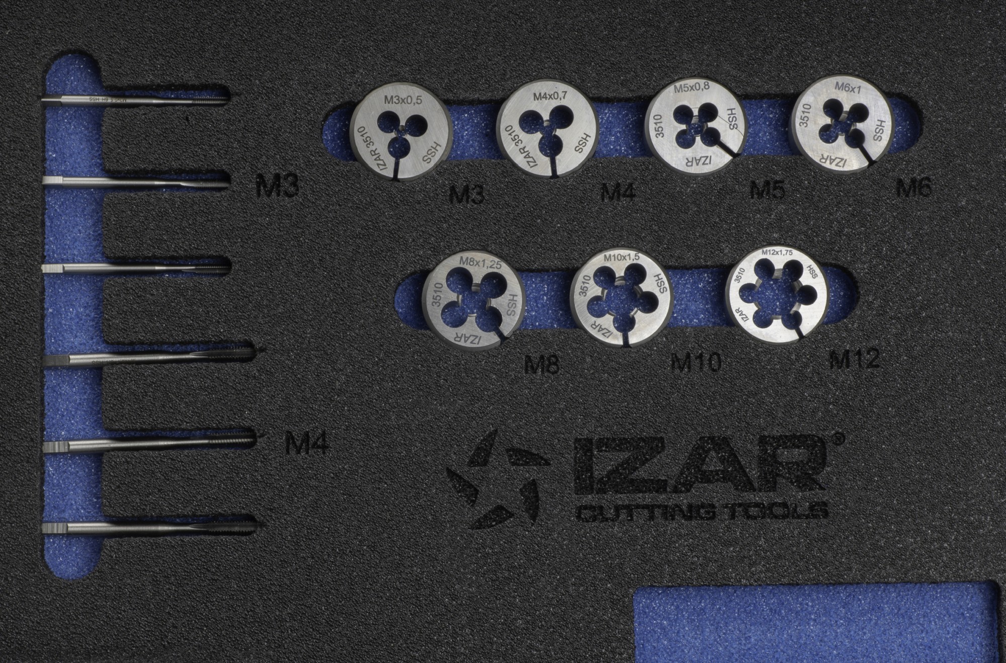 JUEGO MACHOS-COJINETES MANO - 3406 - M3-M12 + COMBI (MOD. 0) 33 pcs. ISO 529