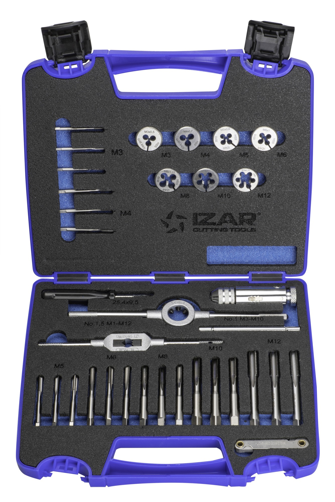 JUEGO MACHOS-COJINETES MANO - 3406 - M3-M12 + COMBI (MOD. 0) 33 pcs. ISO 529