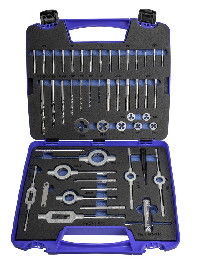 JUEGO MACHOS-COJINETES MANO - 3406 - M3-M12 + COMBI (MOD. 2) 45 pcs.