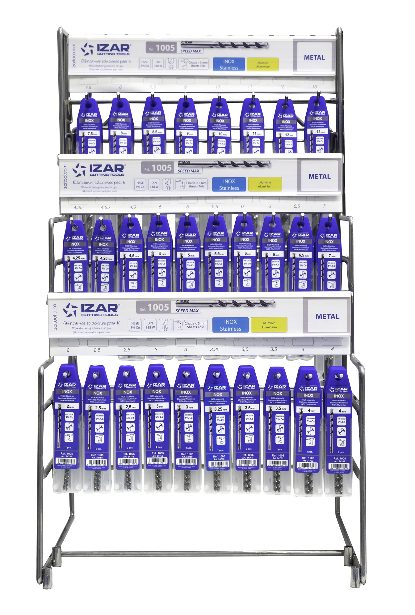 DISPLAYS Y PRESENTACIONES - 4995 - DISP. 16 - BROCA MANGO CILINDRICO COBALTO INOX (DIN 338 W)