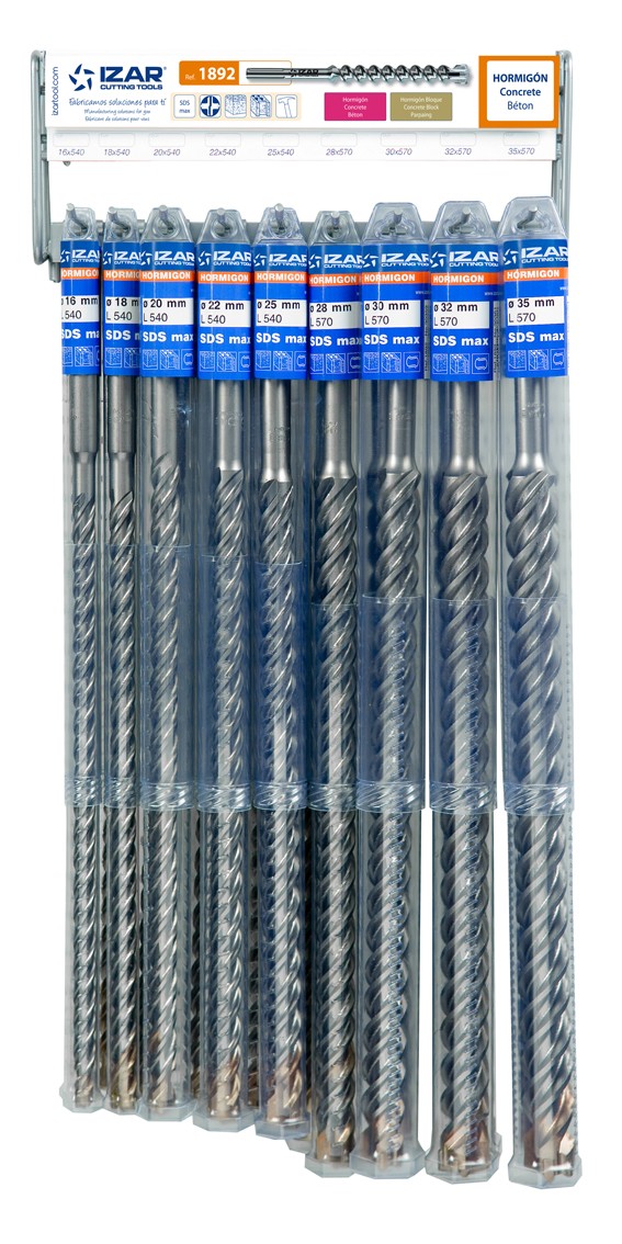 DISPLAYS Y PRESENTACIONES - 4995 - DISP. 34 - BROCA-MARTILLO SDS MAX 4 PUNTAS (16x540-35x570 mm)