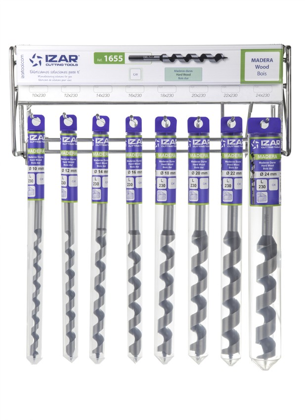 DISPLAYS Y PRESENTACIONES - 4995 - DISP. 38 - BROCA MADERA ESPIRAL TORNILLO EN LA PUNTA (10-24x230 mm)