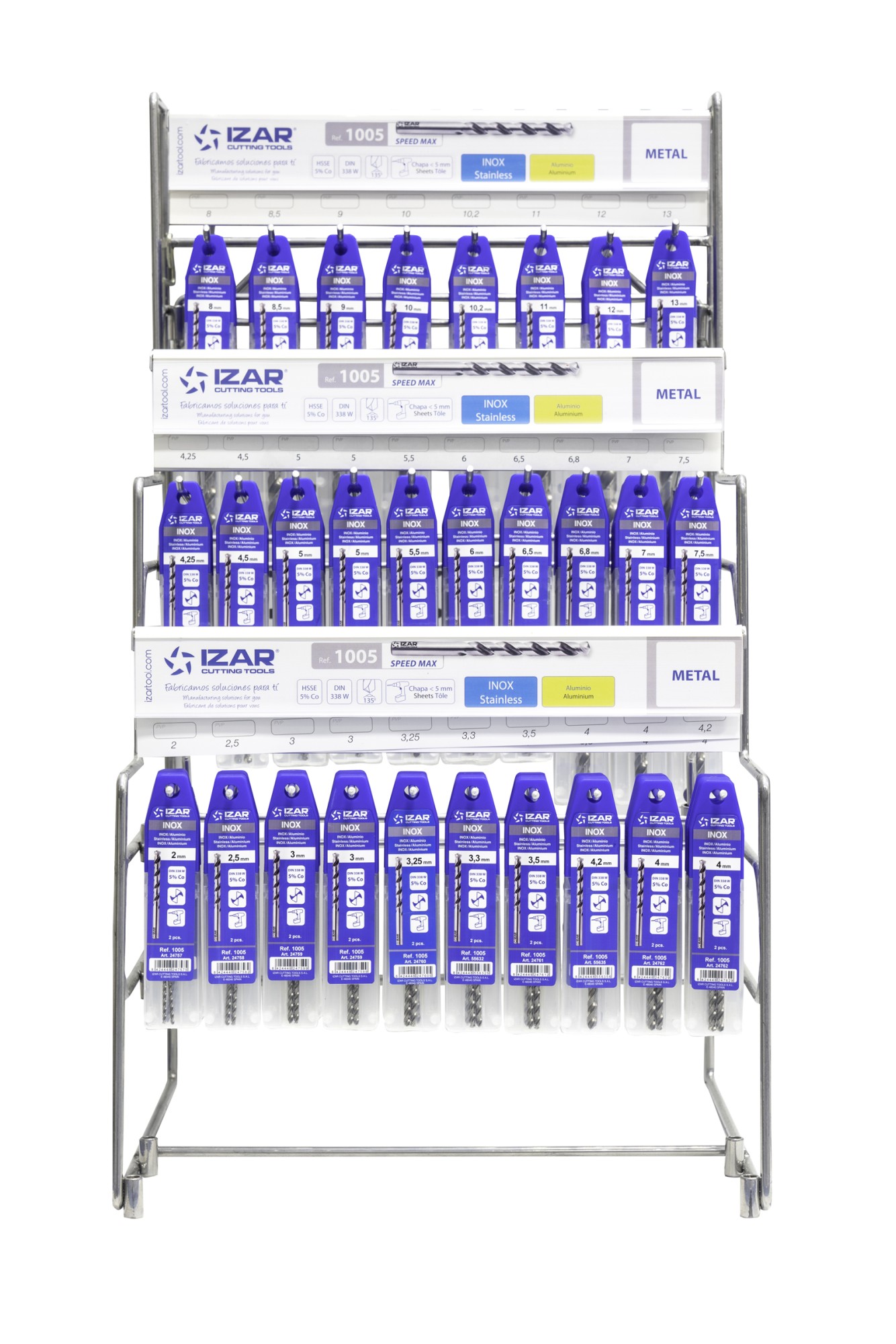 DISPLAYS Y PRESENTACIONES - 4995 - DISP. 49 - BROCA MANGO CILINDRICO COBALTO INOX (DIN 338 W) + PREVIOS ROSCADO