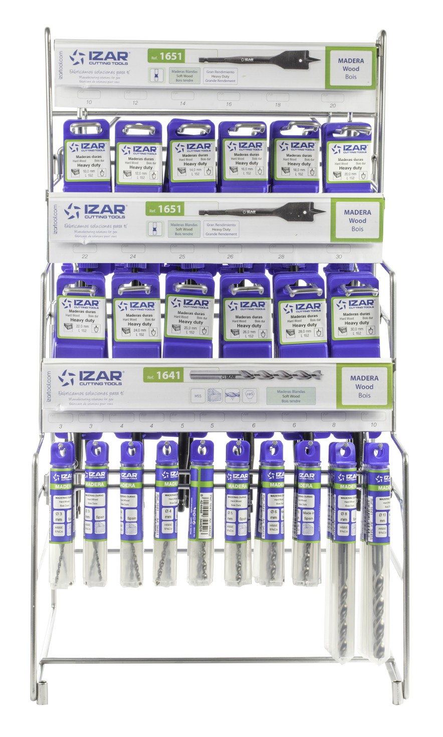 DISPLAYS Y PRESENTACIONES - 4995 - DISP. 55 - BROCAS MADERA PRO, PALA Y 3 PUNTAS