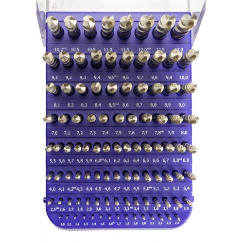 MINI-CABINET BROCAS DIN338N 99-UDS. - 1404 - 1-10X0,10 + PREVIOS ROSCADO ≤ 13 mm ZIRKON (1015) - PUNTA ZIRKONIO