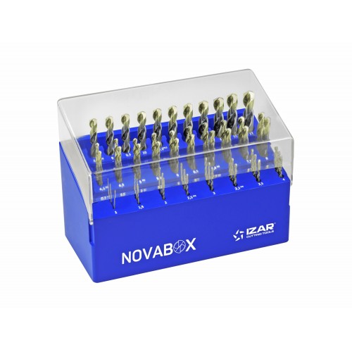 MINI-CABINET NOVABOX BROCAS DIN338N 55-UDS. - 1410 - 1-13X0,50 + PREVIOS ROSCADO HSS ZIRKON (1015) - PUNTA ZIRKONIO