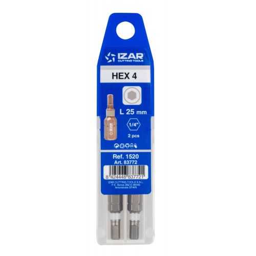 PUNTA ATORNILLAR DIN3126 STANDARD - 1520 - HEX 4 - L25 - (pack 2 uds.  -  EUR/pack)