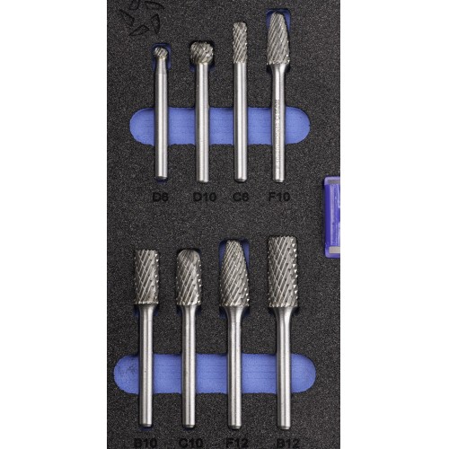 JUEGO FRESAS ROTATIVAS METAL DURO - 9201 - SET 08 PCS (D-C-F-B)