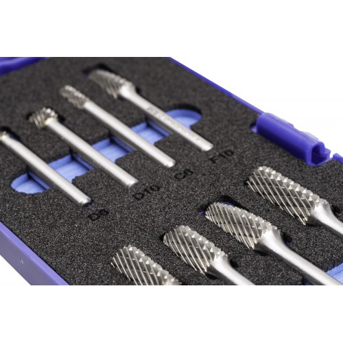 JUEGO FRESAS ROTATIVAS METAL DURO - 9201 - SET 08 PCS (D-C-F-B)