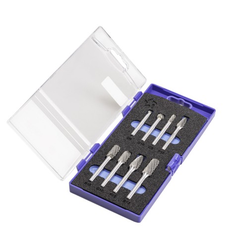 JUEGO FRESAS ROTATIVAS METAL DURO - 9201 - SET 08 PCS (D-C-F-B)