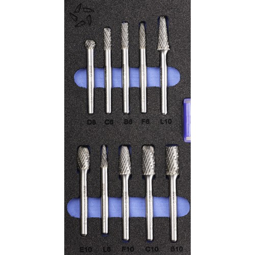 JUEGO FRESAS ROTATIVAS METAL DURO - 9201 - SET 10 PCS (L-F-B-C-E/D)