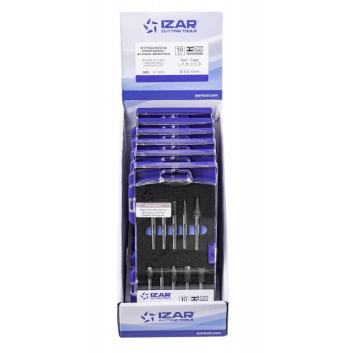 JUEGO FRESAS ROTATIVAS METAL DURO - 9201 - EXPO 6 SETS 10 PCS (L-F-B-C-E/D)