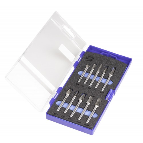 JUEGO FRESAS ROTATIVAS METAL DURO - 9201 - SET 10 PCS (L-F-B-C-E/D)