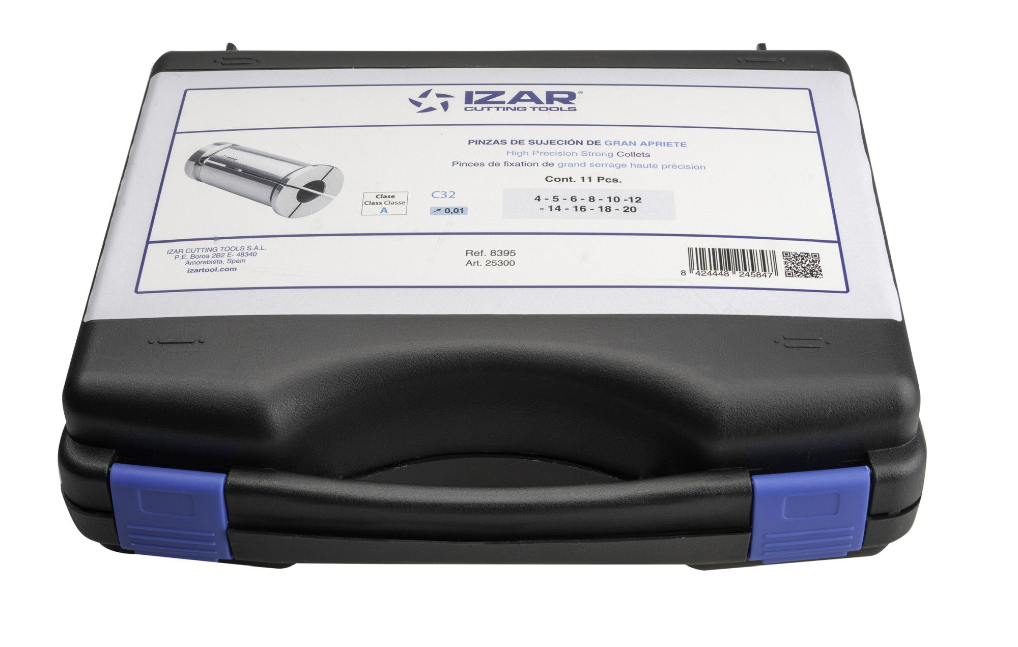 PINZA PRECISIÓN GRAN APRIETE C 10 MICRAS - 8395 - SET C32 - 11 pcs. (4 - 5 - 6 - 8 - 10 - 12 - 14 - 16 - 18 - 20 - 25)