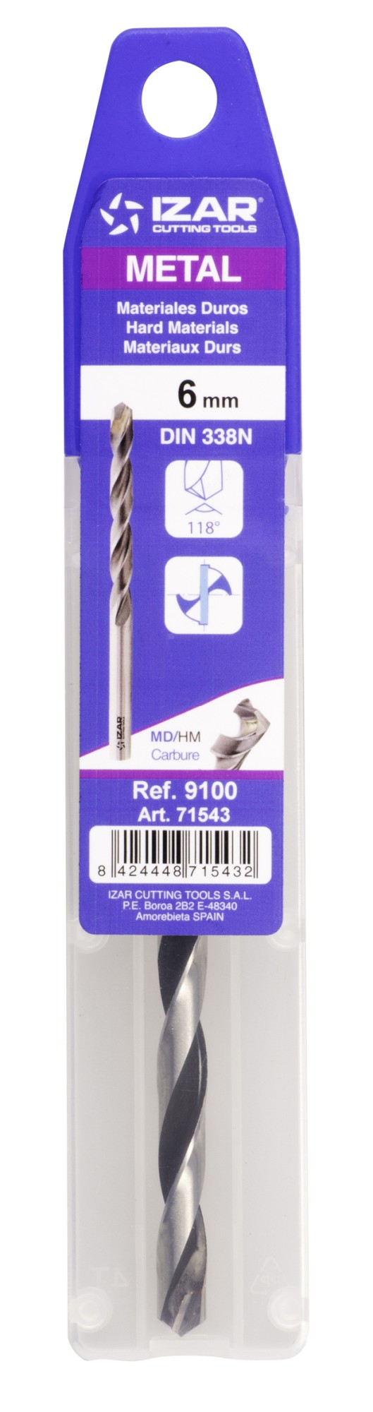 BROCA PUNTA METAL DURO DIN338N  - 9100 - 02,00 mm