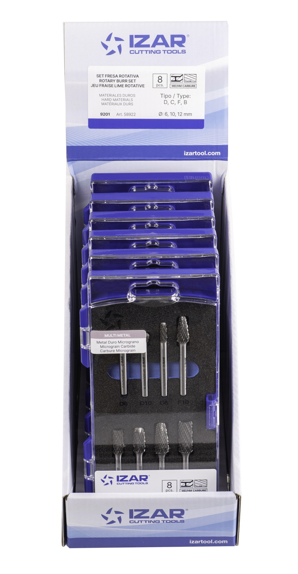 JUEGO FRESAS ROTATIVAS METAL DURO - 9201 - EXPO 6 SETS 08 PCS (D-C-F-B)