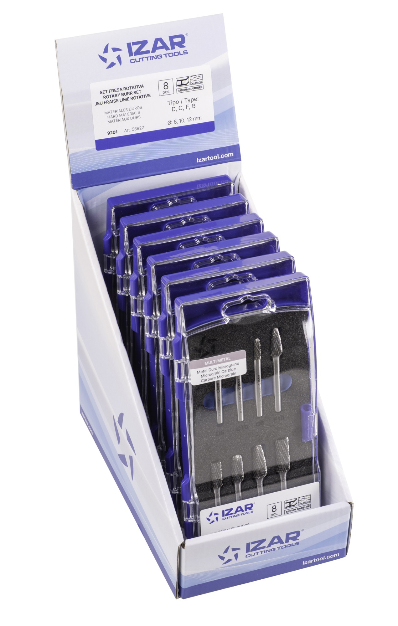 JUEGO FRESAS ROTATIVAS METAL DURO - 9201 - EXPO 6 SETS 08 PCS (D-C-F-B)