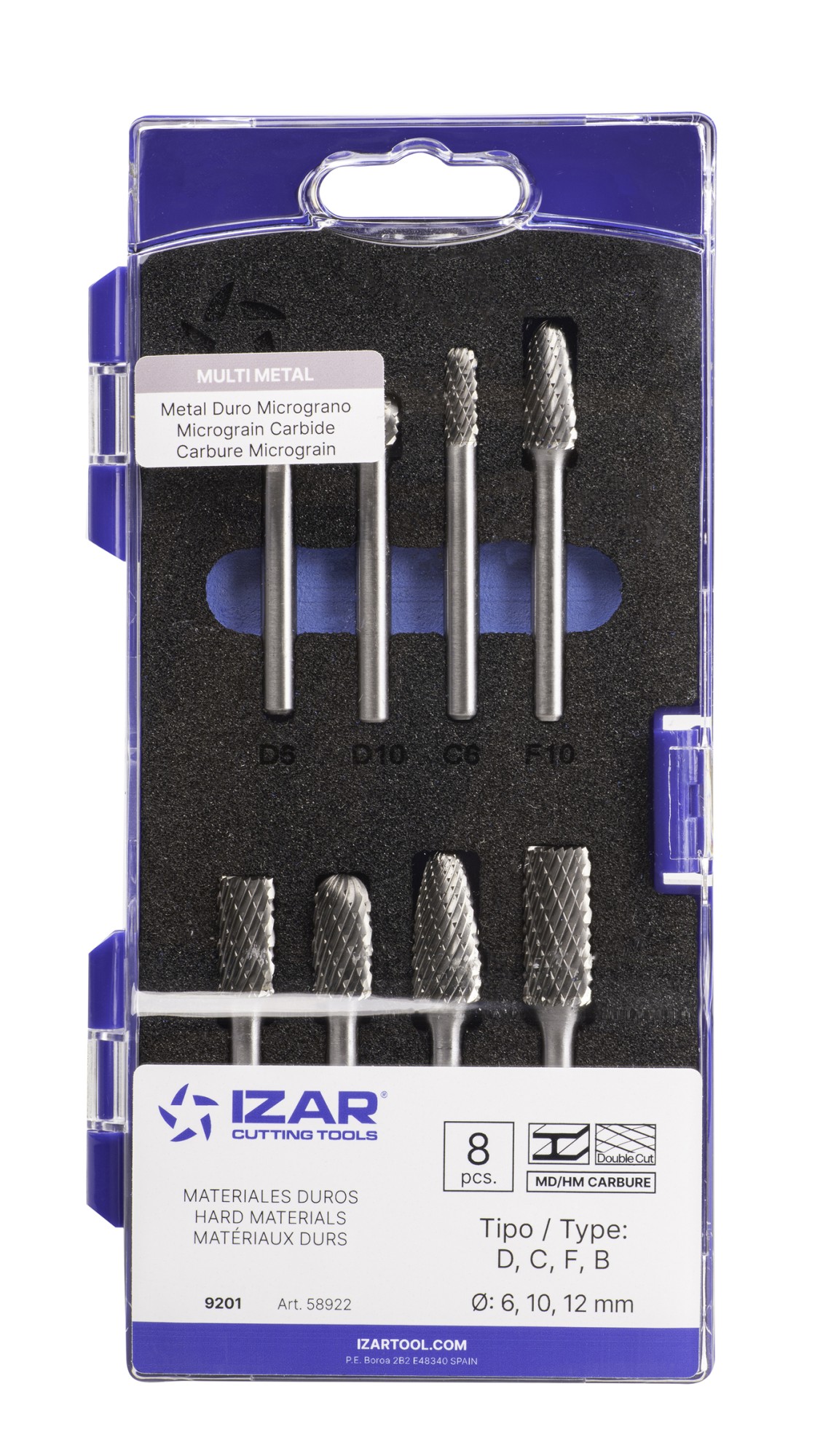 JUEGO FRESAS ROTATIVAS METAL DURO - 9201 - SET 08 PCS (D-C-F-B)