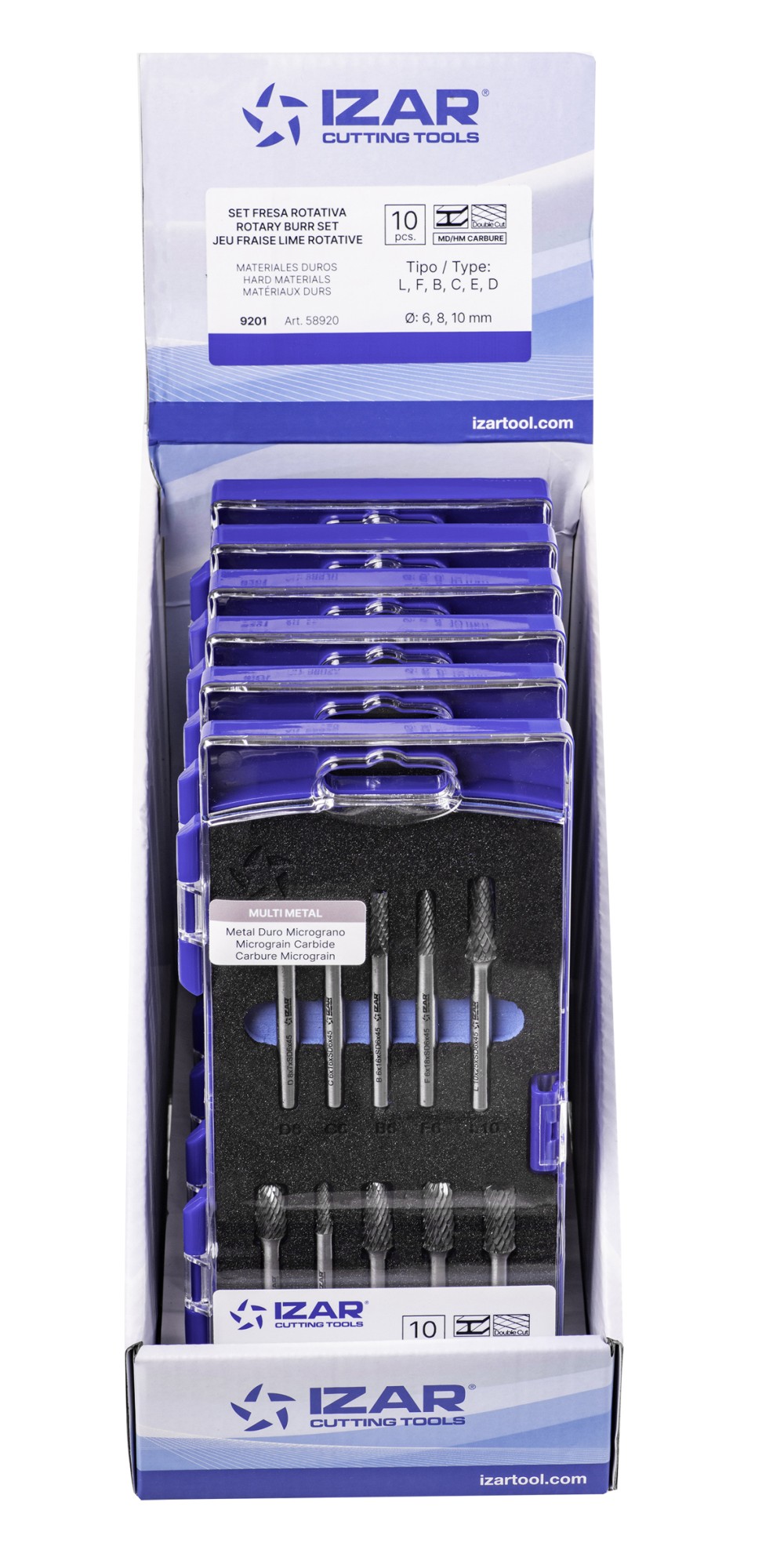 JUEGO FRESAS ROTATIVAS METAL DURO - 9201 - EXPO 6 SETS 10 PCS (L-F-B-C-E/D)